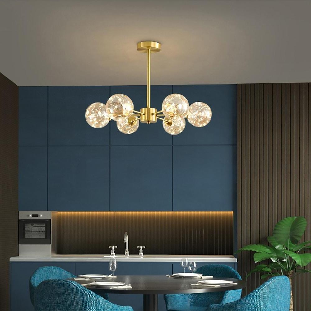 6-light LED Glass Gold Globe Chandeliers Kitchen Pendant Lighting - Lamp Outdoor